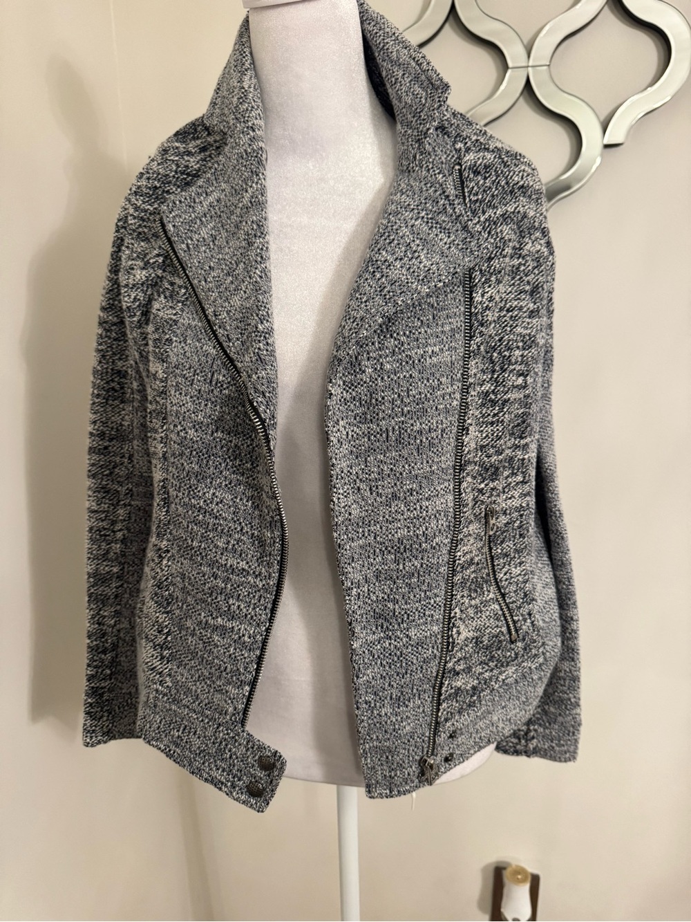 Lucky Brand Gray Knit Bomber Jacket with Zip Details